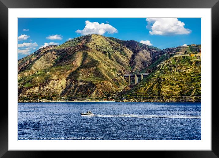 Pilot Boat in Strait of Messina Framed Mounted Print by Darryl Brooks