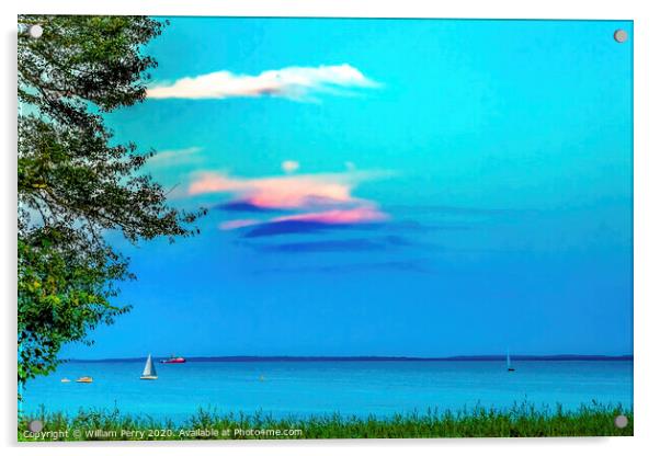 Padanaram View Sunset Sailboats Ocean Dartmouth Massachusetts Acrylic by William Perry