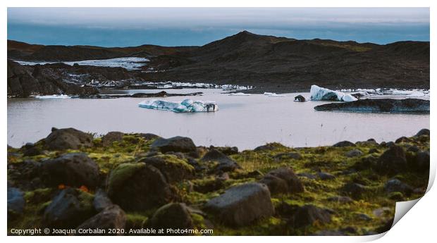 Large blocks of broken ice from an Icelandic glacier. Print by Joaquin Corbalan