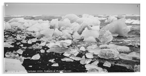 Giant ice blocks detached from icebergs on the coast of an Icelandic beach. Acrylic by Joaquin Corbalan