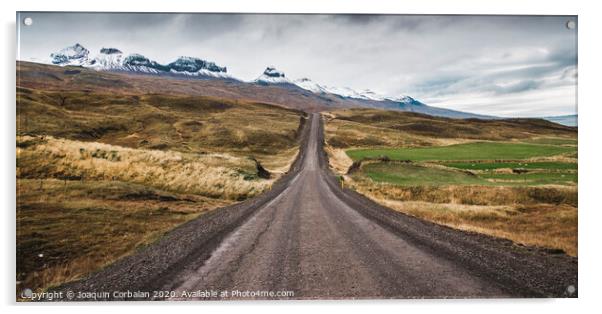 Gravel road in the snowy mountains of Iceland after a rainy day with mud Acrylic by Joaquin Corbalan