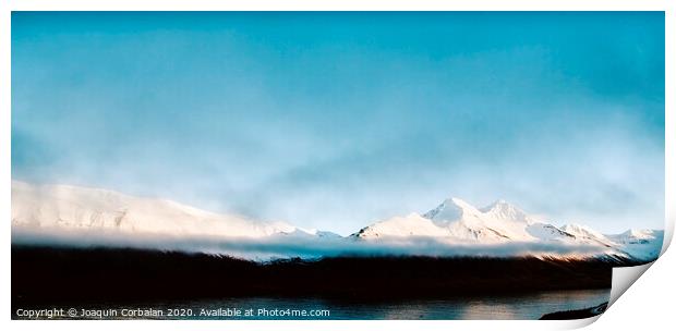 Beautiful scene of a landscape with high snowy mountains and sea. Print by Joaquin Corbalan
