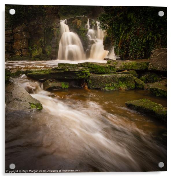 Penllergare waterfall Acrylic by Bryn Morgan