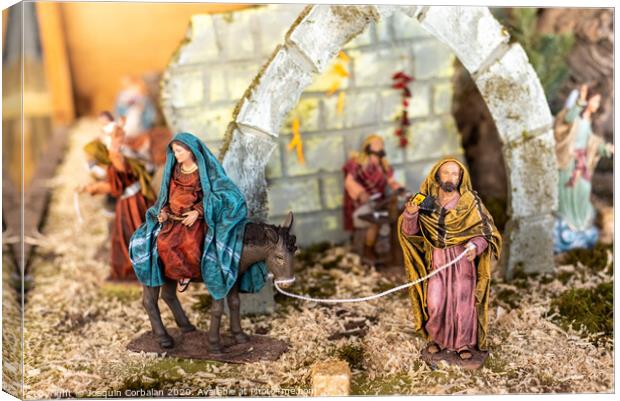 Religious figures of nativity scene at Christmas. Canvas Print by Joaquin Corbalan