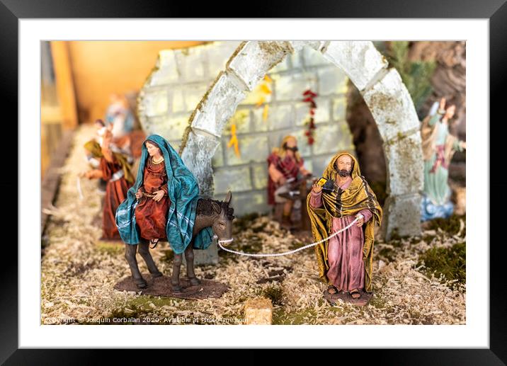 Religious figures of nativity scene at Christmas. Framed Mounted Print by Joaquin Corbalan