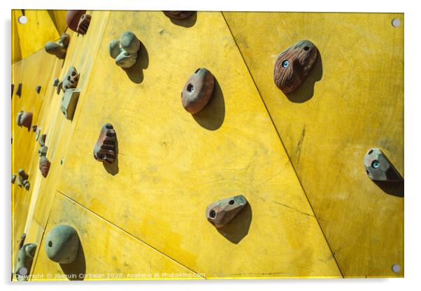 Detail of the wall of an outdoor climbing wall to practice climbing Acrylic by Joaquin Corbalan