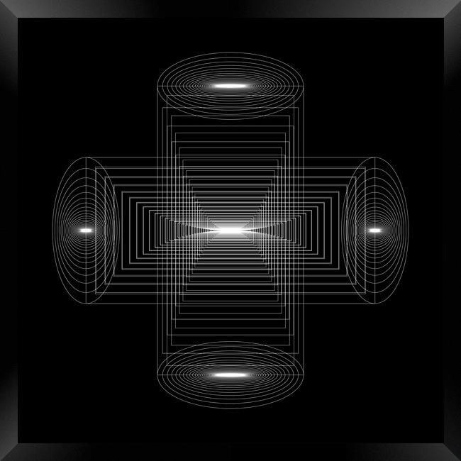 White geometry shapes on black background Framed Print by Arpad Radoczy