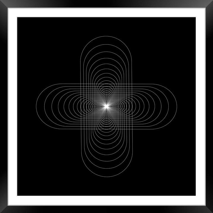 White geometry shapes on black background Framed Mounted Print by Arpad Radoczy