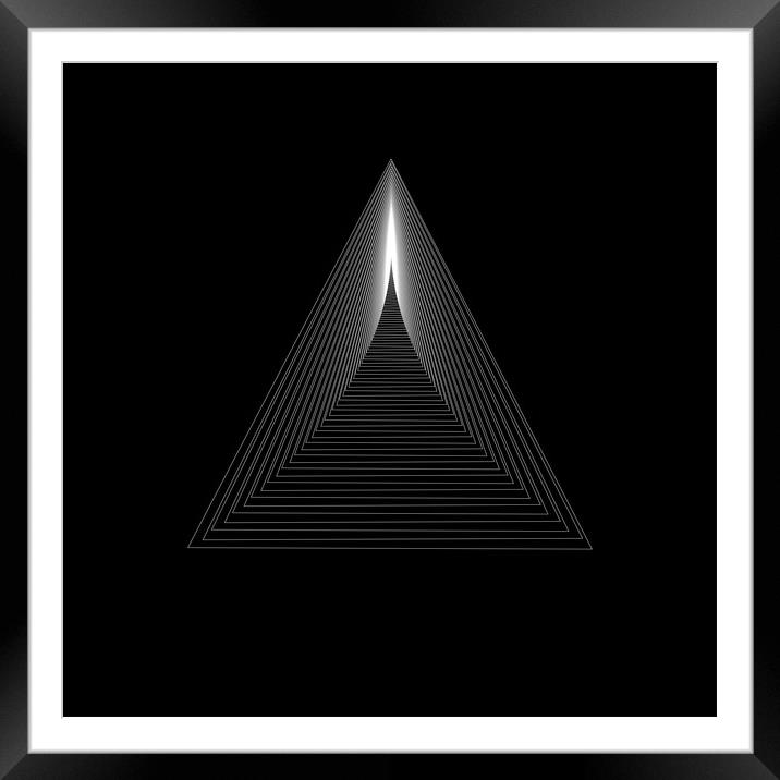 White triangle shape with stair shape to infinity on black background Framed Mounted Print by Arpad Radoczy
