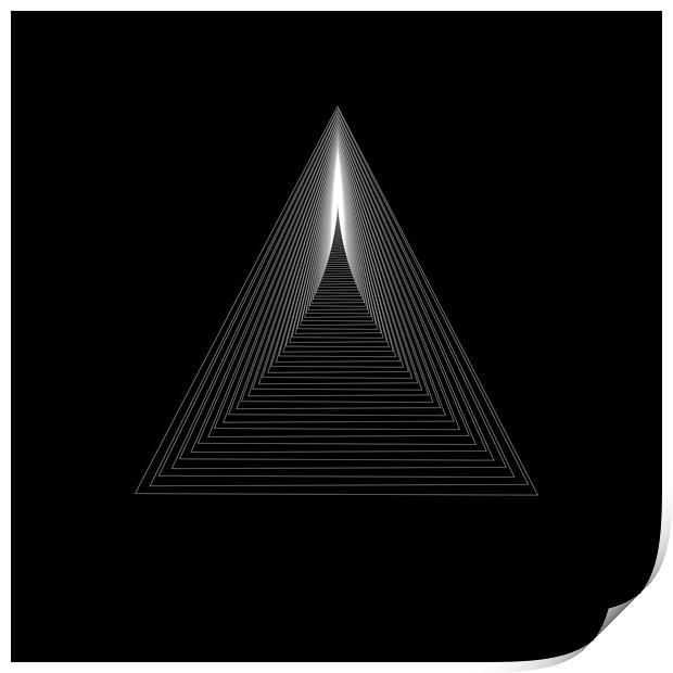 White triangle shape with stair shape to infinity on black background Print by Arpad Radoczy