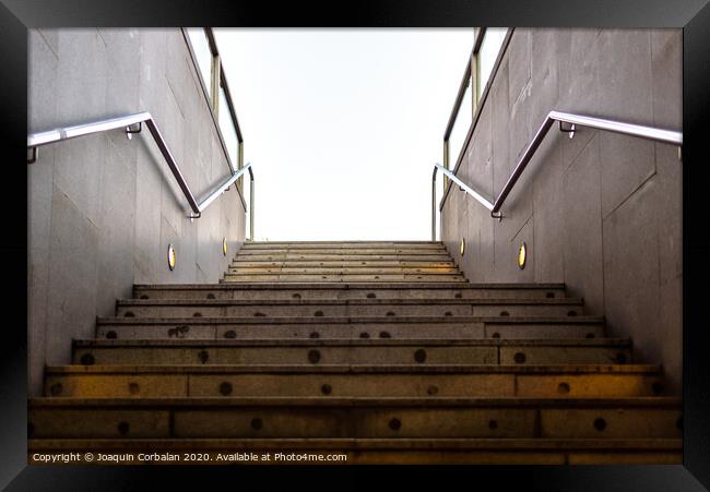 Granite staircase with handrails at the entrance of an underground pedestrian tunnel. Framed Print by Joaquin Corbalan