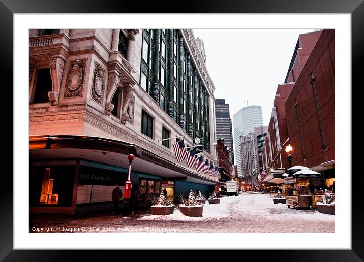 Boston, Massachusett - January 16, 2012: Streets and roads of a city frozen with ice by intense snowfall. Framed Mounted Print by Joaquin Corbalan