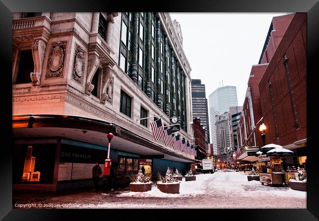 Boston, Massachusett - January 16, 2012: Streets and roads of a city frozen with ice by intense snowfall. Framed Print by Joaquin Corbalan