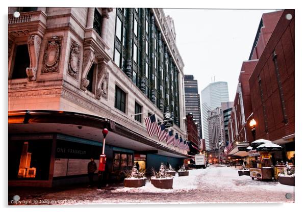 Boston, Massachusett - January 16, 2012: Streets and roads of a city frozen with ice by intense snowfall. Acrylic by Joaquin Corbalan