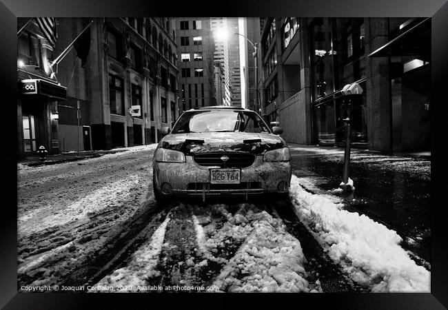 Boston, Massachusett - January 16, 2012: Car with ice and snow parked on the street. Framed Print by Joaquin Corbalan