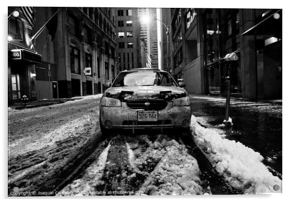 Boston, Massachusett - January 16, 2012: Car with ice and snow parked on the street. Acrylic by Joaquin Corbalan