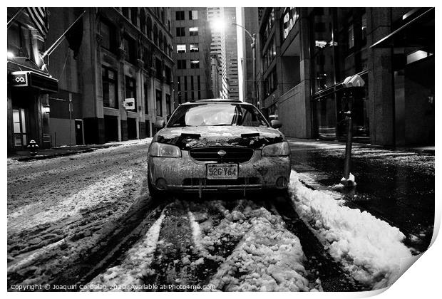 Boston, Massachusett - January 16, 2012: Car with ice and snow parked on the street. Print by Joaquin Corbalan