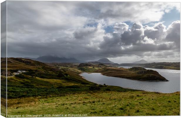 Assynt view of loch and mountains Canvas Print by Clive Ingram