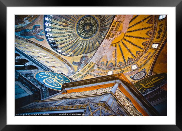 Interior of the historic Basilica of Saint Sophia, mosque for the most visited Muslim cult in Istanbul. Framed Mounted Print by Joaquin Corbalan