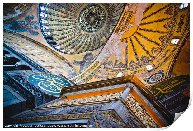 Interior of the historic Basilica of Saint Sophia, mosque for the most visited Muslim cult in Istanbul. Print by Joaquin Corbalan