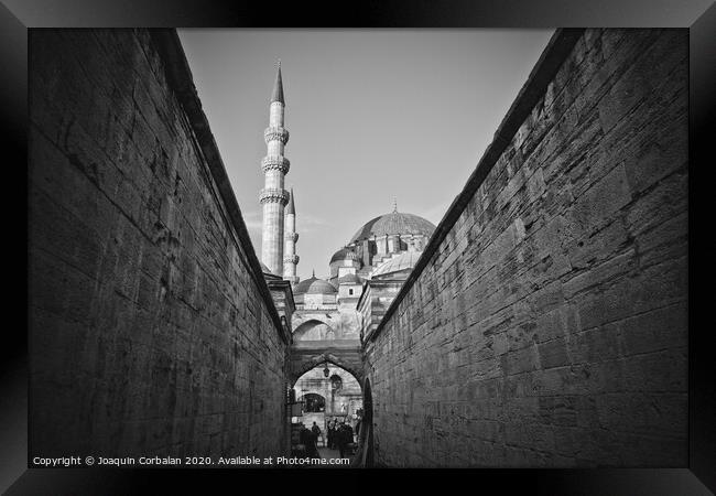 Turkish workers strolling through the walls of the Mosque of Hagia Sophia early in the morning. Framed Print by Joaquin Corbalan
