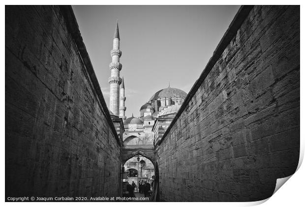Turkish workers strolling through the walls of the Mosque of Hagia Sophia early in the morning. Print by Joaquin Corbalan