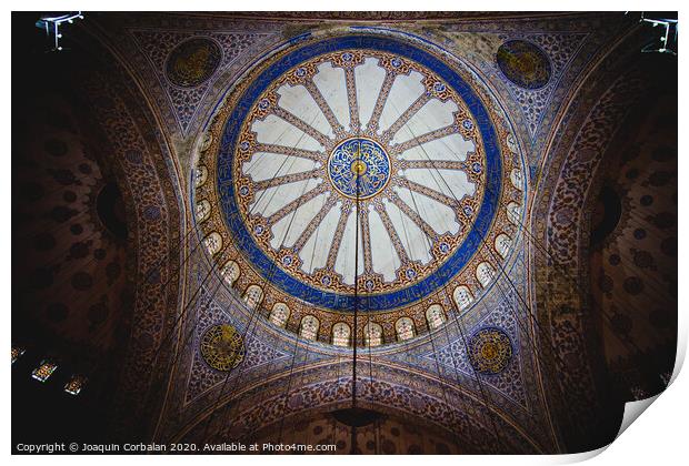  Detail of the decorations of the interior of the Blue Mosque, in Istanbul Print by Joaquin Corbalan