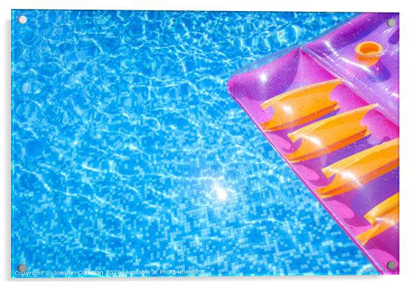 Transparent water from a pool, background with summer colored floats. Acrylic by Joaquin Corbalan