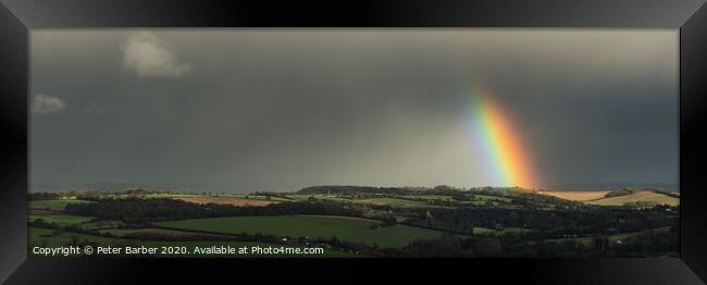 Rainbow over Warnford Framed Print by Peter Barber