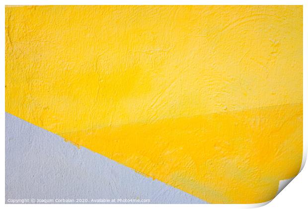 A wall painted with lines of various colors, yellow and orange tones. Print by Joaquin Corbalan
