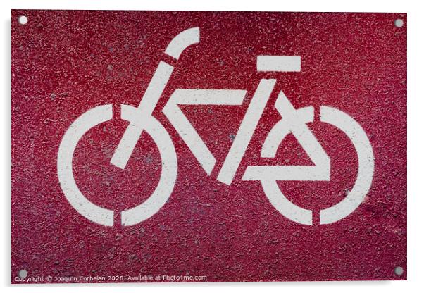 Symbol of a bicycle indicating a bike lane to pedal safely. Acrylic by Joaquin Corbalan