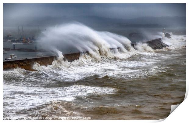 White Horses at Brixham Breakwater Print by Paul F Prestidge