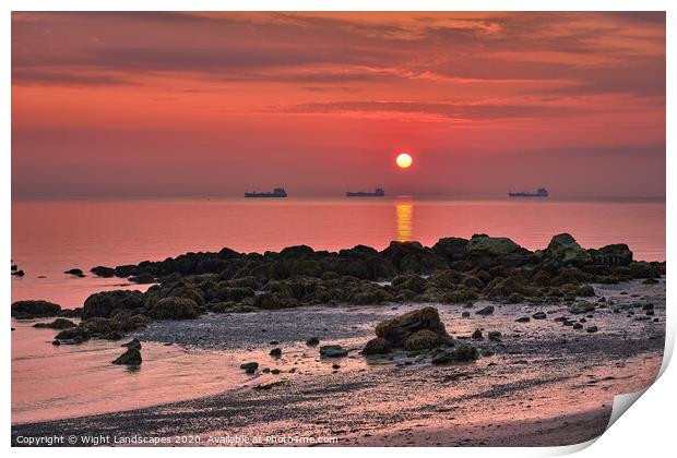 Sunrise On The Rocks Seagrove Bay Print by Wight Landscapes