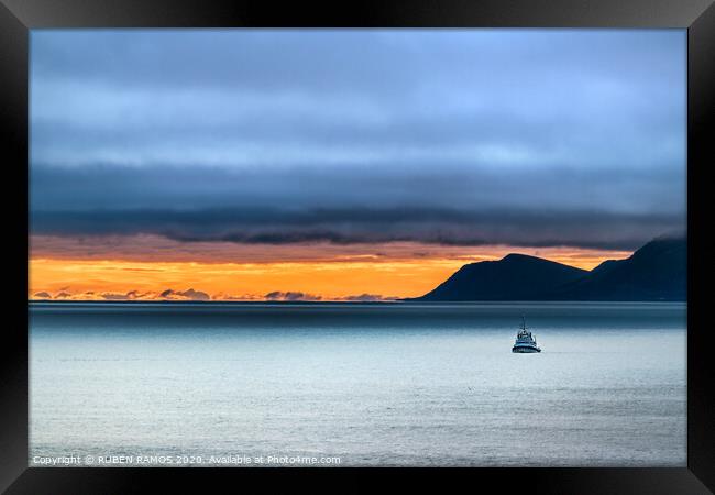 The Bering sea and under s stormy sky at sunset. Framed Print by RUBEN RAMOS
