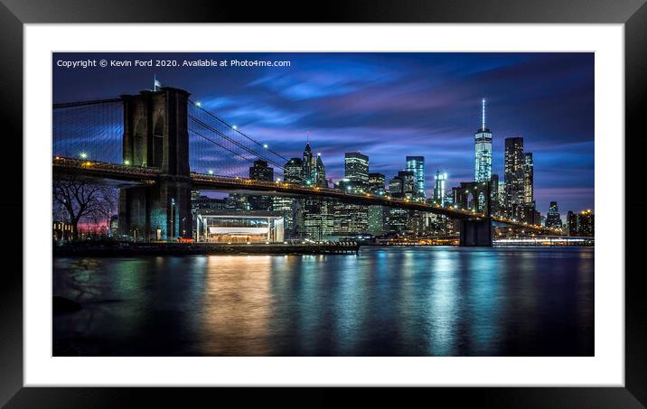 Brooklyn Bridge at Blue Hour Framed Mounted Print by Kevin Ford
