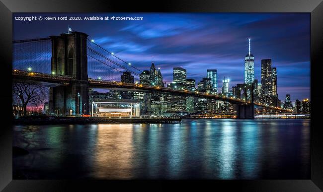 Brooklyn Bridge at Blue Hour Framed Print by Kevin Ford
