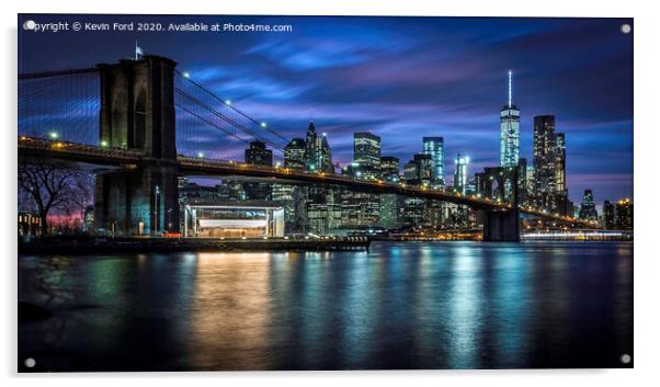 Brooklyn Bridge at Blue Hour Acrylic by Kevin Ford