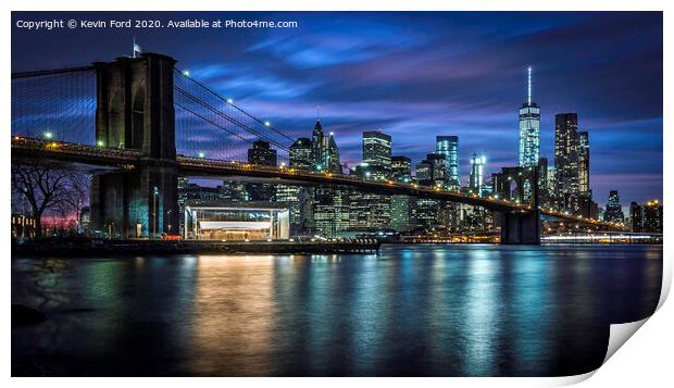 Brooklyn Bridge at Blue Hour Print by Kevin Ford