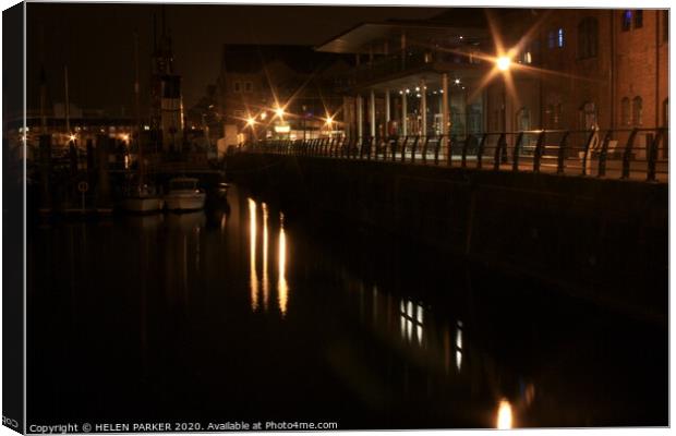 Swansea Marina by night Canvas Print by HELEN PARKER