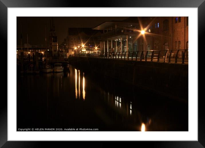 Swansea Marina by night Framed Mounted Print by HELEN PARKER