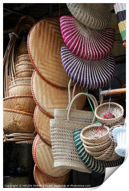 Hanoi market baskets Print by HELEN PARKER