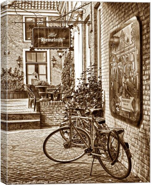 Bicycles of Franeker, Holland Canvas Print by HELEN PARKER