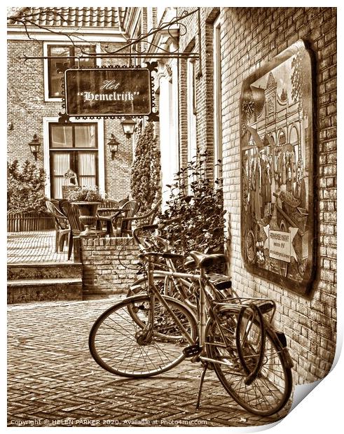 Bicycles of Franeker, Holland Print by HELEN PARKER