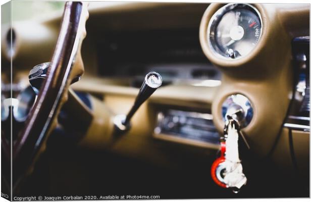 Valencia, Spain - July 21, 2012: Interior and dashboard of an American vintage car, currently rented for events. Canvas Print by Joaquin Corbalan