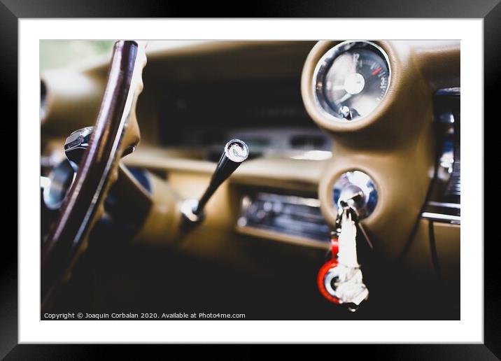 Valencia, Spain - July 21, 2012: Interior and dashboard of an American vintage car, currently rented for events. Framed Mounted Print by Joaquin Corbalan