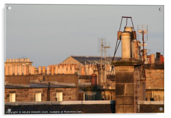 Edinburgh Rooftops and Chimneys  Acrylic by HELEN PARKER