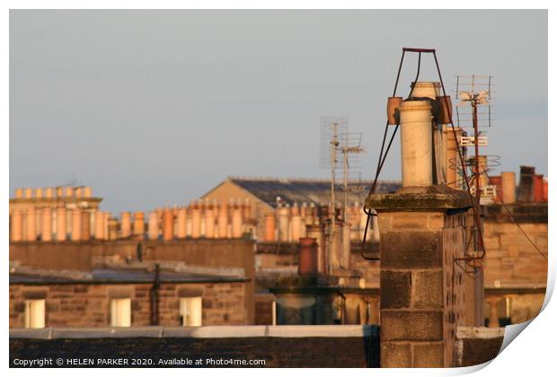 Edinburgh Rooftops and Chimneys  Print by HELEN PARKER
