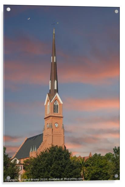 Red Stucco Steeple Rising in Early Morning Light Acrylic by Darryl Brooks