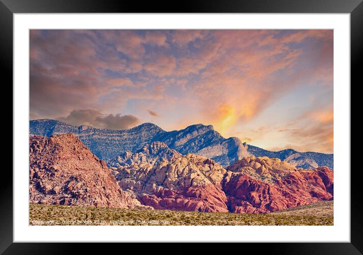 Red Rock and Blue Mountains Rising from Desert at Sunset Framed Mounted Print by Darryl Brooks
