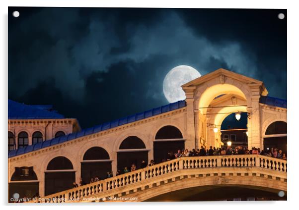 Rialto Bridge at Night Acrylic by Darryl Brooks